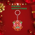 Feestelijke 2D acryl kerstbel sleutelhanger met hulstblaadjes op een rode achtergrond decor - Dubbele Kerstklokken Stijl