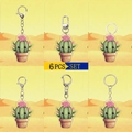 Set de 6 llaveros de acrílico con cactus animados y ganchos metálicos para mochilas - Estilo Colección de Patrones de Cactus