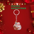Detail van de kerstman acryl kersthanger met Merry Christmas tekst op een feestelijke achtergrond - Kerstman die Cadeauverpakking Vasthoudt Stijl