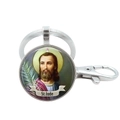 Macro shot of silver St. Jude religious pendant keychain with polished lobster clasp - St. Jude (1)