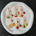 Lot de 6 porte-clés fruits mignons avec pastèque et cerise et mousquetons dorés - Série Complète de Fruits