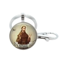 Detail view of silver St. Francis religious charm keychain with glass dome and lobster clasp - St. Francis (4)