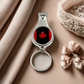 Canada flag maple leaf nail clipper keychain with red glass dome and metal ring - Style 23