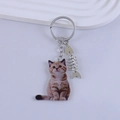 Japanese style resin cat keychain with brown tabby pattern and silver fish bone pendant - Brown Tabby Cat Style