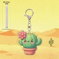 Portachiavi a forma di cactus in acrilico con design piatto 2D e fiore rosa - Stile Vaso Timido (2)