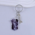 Japanese style resin cat keychain with silver fishbone pendant for creative bag decor - Purple Tabby Cat Style