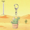 Detail view of 2D acrylic cactus keychain showing 0.25cm thickness and metal ring - Cactus Style 4 (4)