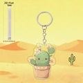 Detail view of 0.25cm thick 2D acrylic cactus keychain with pink flower and metal ring - Cactus Style 6 (6)