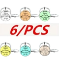 Detail view of 6-piece Sisters in Christ keychain set with colorful glass pendants - Style 6