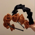 Classic black and caramel velvet bow headbands with layered retro design for women - Brown