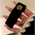 Fermaglio vintage francese in velluto nero con decorazione a camelia dorata di lusso - Stile di Forma Quadrata (B-2574-2)