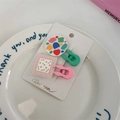 Floral and polka dot pattern acrylic hair clips set for girls on a display card - Green Polka Dot & Pink Floral Style (B-2800-2)