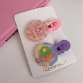 Detail of cute resin hair clips with hand-painted rabbit and purple floral patterns - Pink Hand Painted Rabbit & Abstract Floral Style (B-2800-6)