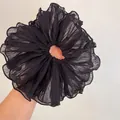 Chouchou élégant en organza noir plissé avec un design multicouche pour femmes - Noir