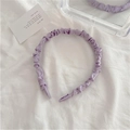 Light purple pleated satin headband with Korean style ruched fabric design for women - Light Purple
