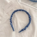 Chic blue pleated satin headband with a soft ruched texture for a stylish hair accessory - Royal Blue