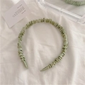 Elegant light green pleated satin headband with a minimalist aesthetic for women - Green