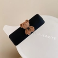 Fermaglio per capelli con orsetto di peluche marrone e base nera opaca per acconciatura - Nero (B-1220)