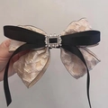 Elegante fiocco per capelli champagne e nero con fibbia in perle e strass brillanti - Albicocca (B-2449-2)