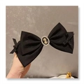Elegante fiocco nero per capelli con cammeo vintage e decorazione in perle - Nero