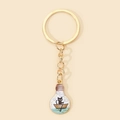 Detail of creative golden keyring with cute cat on a boat lightbulb pendant charm - Black Cat Boat Lightbulb Style (10)