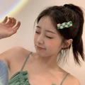 Barrette à cheveux à damier rose et vert avec motif ondulé pour un style rétro - Vague Rose Vert
