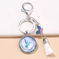 Portachiavi con gemma di vetro colibrì con farfalla luccicante e nappa bianca morbida - Stile Citazione Colibrì (4)