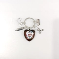 Nurse themed keychain with stethoscope and syringe charms in polished silver finish - Style 19