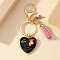 Golden heart keychain for grandma with sunset silhouette, red rose and pink tassel charm - Grandmother Granddaughter Silhouette (6)