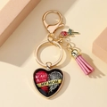 Portachiavi a cuore commemorativo con scritta per mamma, charm rosa e nappa rosa - In memoria della mamma