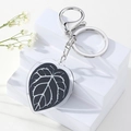 Leaf acrylic keychain with black leaf vein pattern and silver metal lobster clasp - Black Leaf with White Veins Style