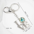 European vintage silver LOVE keychain with blue dried flower and zircon inlay charms - Blue Dried Flower (Silver)