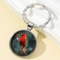Silberner Schlüsselanhänger mit Glasanhänger und Motiv eines roten Kardinalvogels - Kardinalvogel-Muster