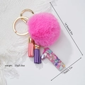 Pink faux fur pompom keychain with resin number 1 floral charm and colorful tassels - Number 1 Style