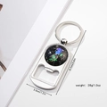 Detailed view of metal bottle opener keychain with blue rose pattern and size dimensions - Blue Rose Starry Sky Style (Style 5)