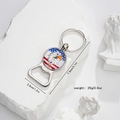 Close-up of metal bottle opener keychain featuring USA flag and eagle glass cabochon - US Flag and Flying Eagle (Style 5)