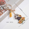 Detailed view of sunflower dog keychain with yellow tassel and dimensions on white background - Dog Sunflower Design (Style 1)