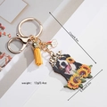 Detailed view of Berner Sennenhund acrylic keychain with sunflower and yellow tassel - Bernese Mountain Dog Sunflower Design (Style 4)