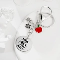 Porte-clés enseignant en acier avec pomme rouge, hibou et pendentif rond gravé créatif - Style Début de l'Histoire (5171560090789)