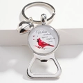 Silver stainless steel cardinal bird keychain bottle opener with a heart charm - Cardinal Angels Near Quote Style (02)