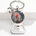 Silver cardinal bird bottle opener keychain with heart pendant and polished finish - Single Cardinal On Branch Style (03)