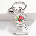 Silver cardinal bird bottle opener keychain with pine branch motif and a heart charm - Cardinal Pinecone Berry Christmas Style (04)