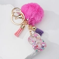 Porte-clés pompon en fausse fourrure rose avec lettre B en résine et pierres - Lettre B