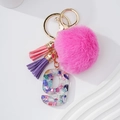 Porte-clés lettre g en résine rose avec pompon doux et pierres multicolores - Lettre G