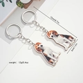 Detail view of beagle dog keychain set with precise size specs on white background - Beagle Pattern (Animal Keychain)