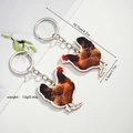Portachiavi creativo in legno con gallo cinese e motivo animale realistico in argento - Motivo gallo realistico