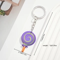 Detailed dimensions of the purple lollipop keychain with green spiral patterns and silver ring - Purple Lollipop