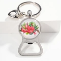 Kardinalvogel Flaschenöffner Schlüsselanhänger mit Herzanhänger und Glas-Cabochon - Kardinal Weihnachtsstern Floral Stil (11)