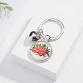 Porte-clés oiseau cardinal en argent avec breloque cœur et pendentif en verre fleuri - Cardinal avec Poinsettia Style Festif (11)
