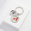 Porte-clés argenté avec pendentif oiseaux cardinaux rouges et breloque en cœur - Deux Cardinaux Style Couronne d'Hiver (13)